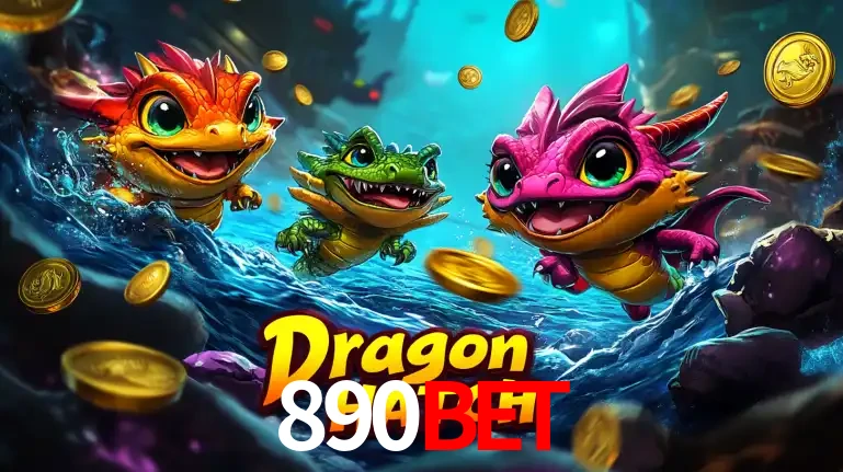 Arte promocional do jogo Dragon Hatch com três adoráveis dragões bebês nadando entre moedas de ouro, um dos slots mais divertidos para jogar no cassino 890bet.