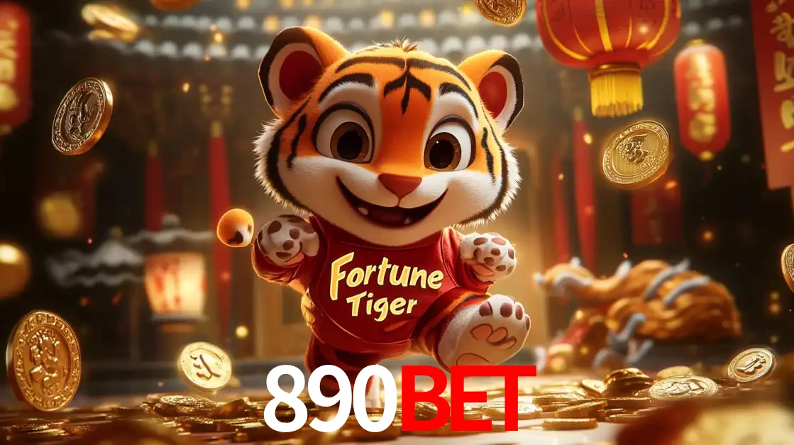 O alegre personagem do Fortune Tiger correndo sobre um caminho de moedas de ouro, simbolizando os grandes prêmios e a diversão do popular jogo de slot do 890bet.